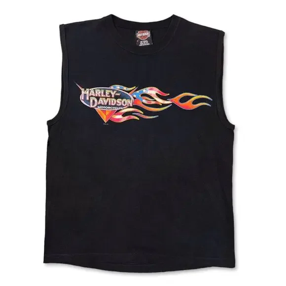 Y2K Vintage Harley Davidson Flame Tank Top TexasSize Medium Men's